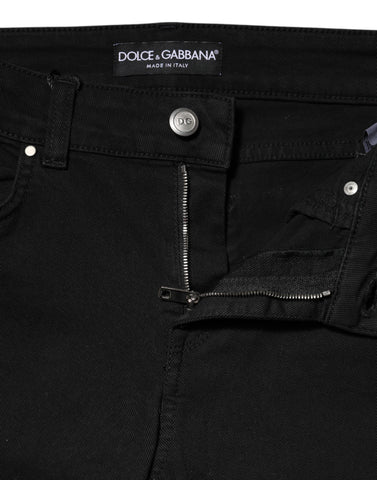 Black Cotton Skinny Mid Waist Denim Jeans
