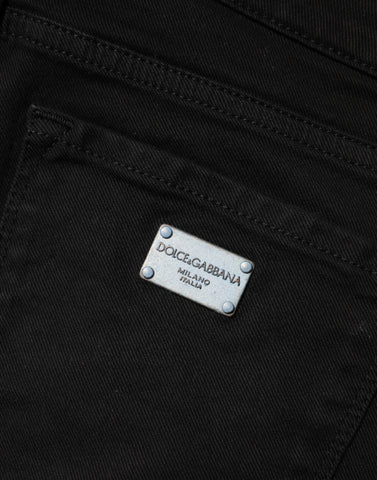 Black Cotton Skinny Mid Waist Denim Jeans