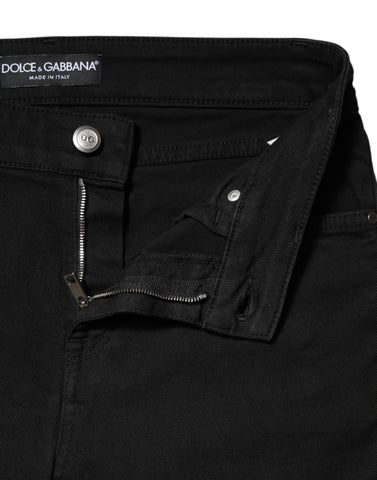 Black Cotton Skinny Mid Waist Denim Jeans