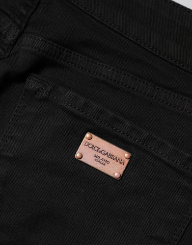 Black Cotton Skinny Mid Waist Denim Jeans