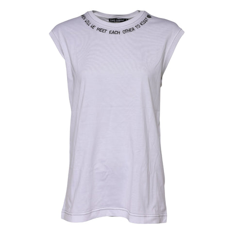 White Cotton Sleeveless Printed Tank T-shirt
