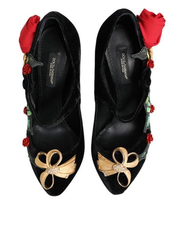 Black Roses Crystal Brooch Mary Jane Shoes