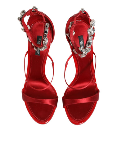 Red Satin Crystals Keira Sandals Heels Shoes