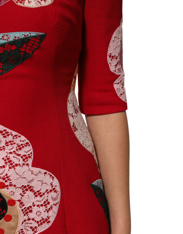 Red Lace Floral Applique A-line Mini Dress