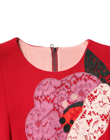 Red Lace Floral Applique A-line Mini Dress