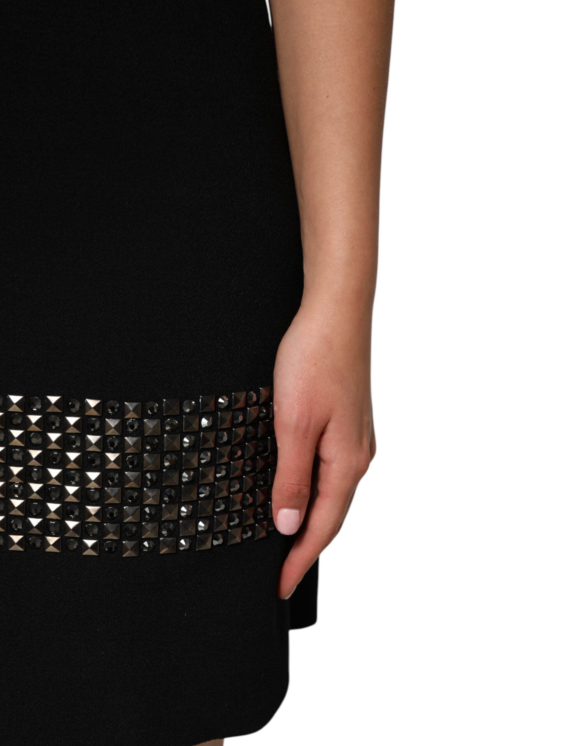Black Crystal Embellished Collared Mini Dress