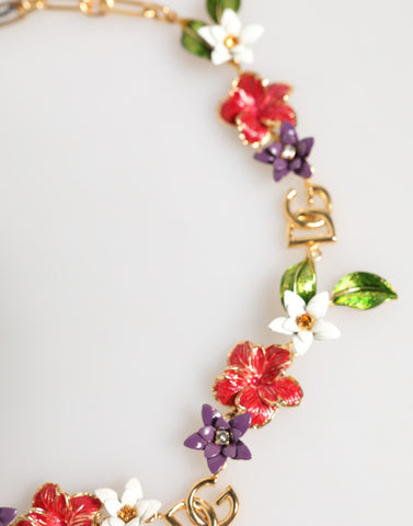 Gold Brass Logo Detail Floral Fashion Jewelry Necklace