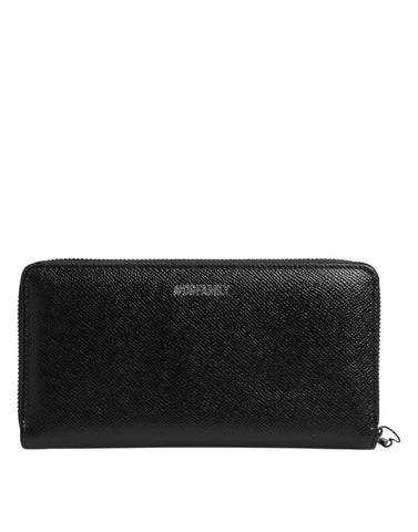 Black Leather #DGFAMILY Zipper Continental Mens Wallet