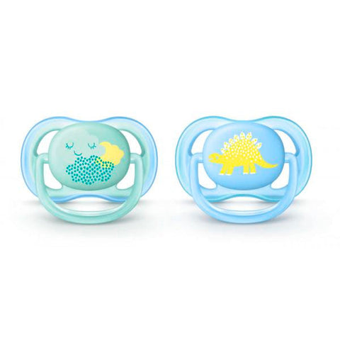 Jag Couture London infant silicone pacifier for ages 0-6 months, featuring ultra-air design with two pacifiers included.