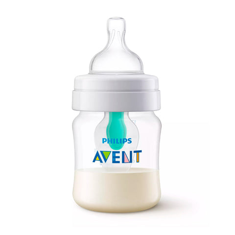Avent Airfree anti-colic baby bottle 125ml by Jag Couture London - New York, clear plastic bottle with measurement markings and anti-colic vent