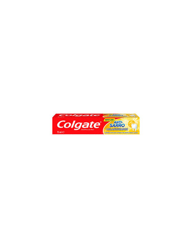 Colgate Pasta Dental Anti Sarro Blanqueador 75ml tube with white and blue packaging, designed for whitening and tartar control.