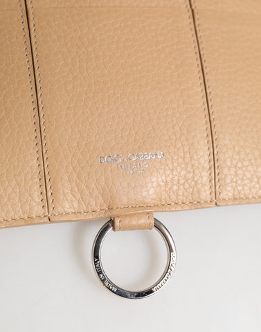 Beige Calfskin Leather Large Crossbody Card Holder Wallet