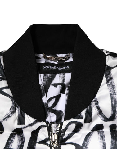White Black Graffiti Logo Puffer Bomber Jacket