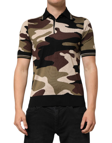 Camouflage Brown Silk Military Polo T-shirt