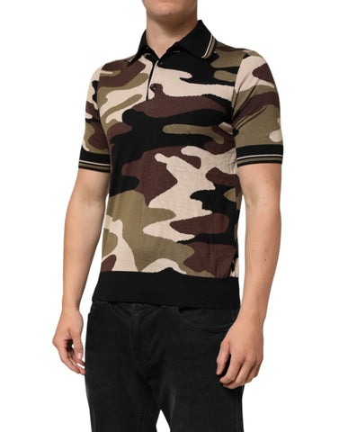 Camouflage Brown Silk Military Polo T-shirt