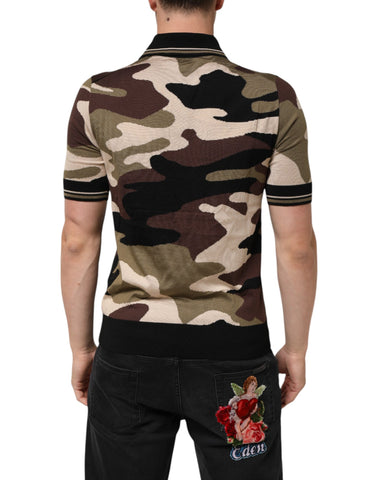 Camouflage Brown Silk Military Polo T-shirt