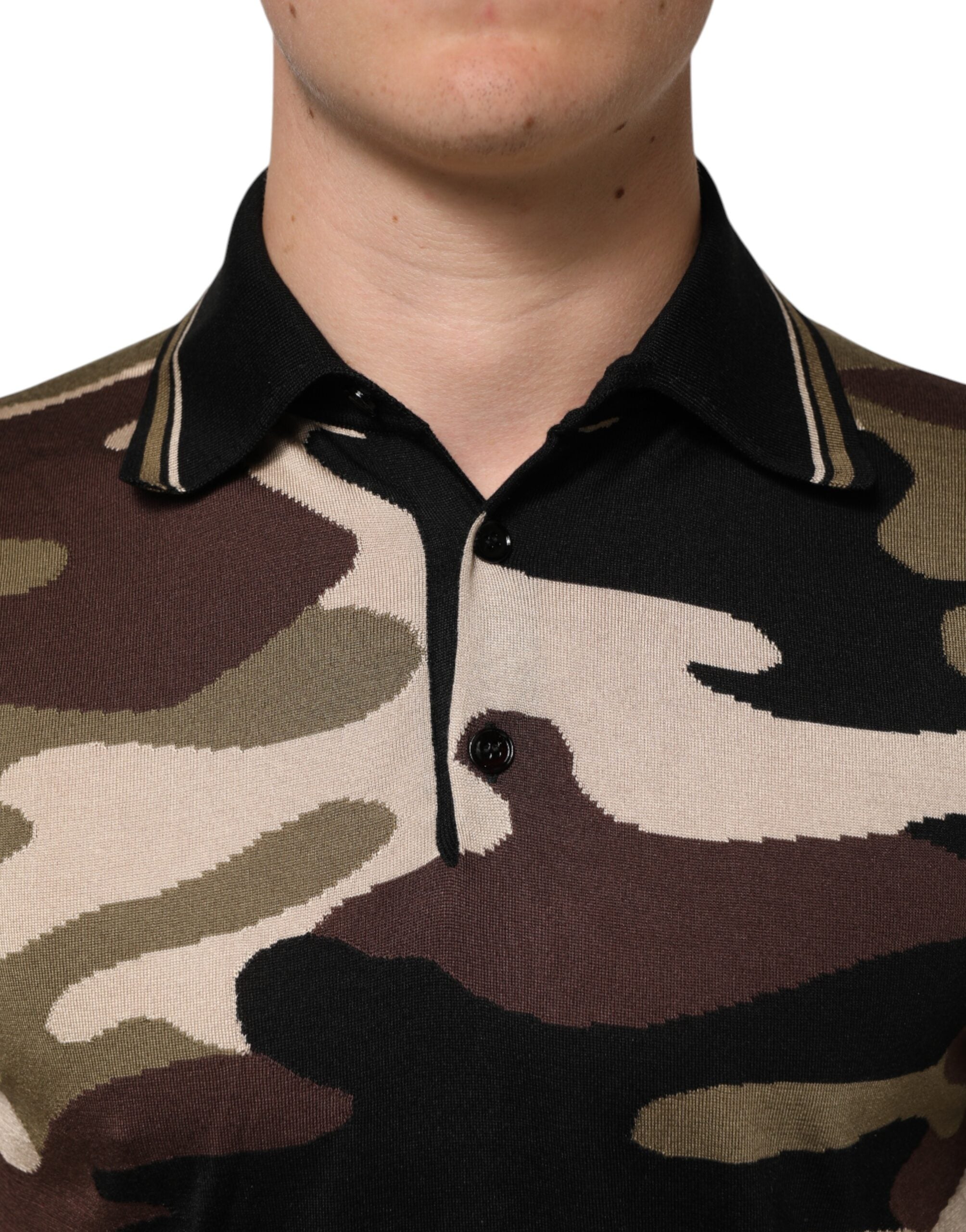 Camouflage Brown Silk Military Polo T-shirt