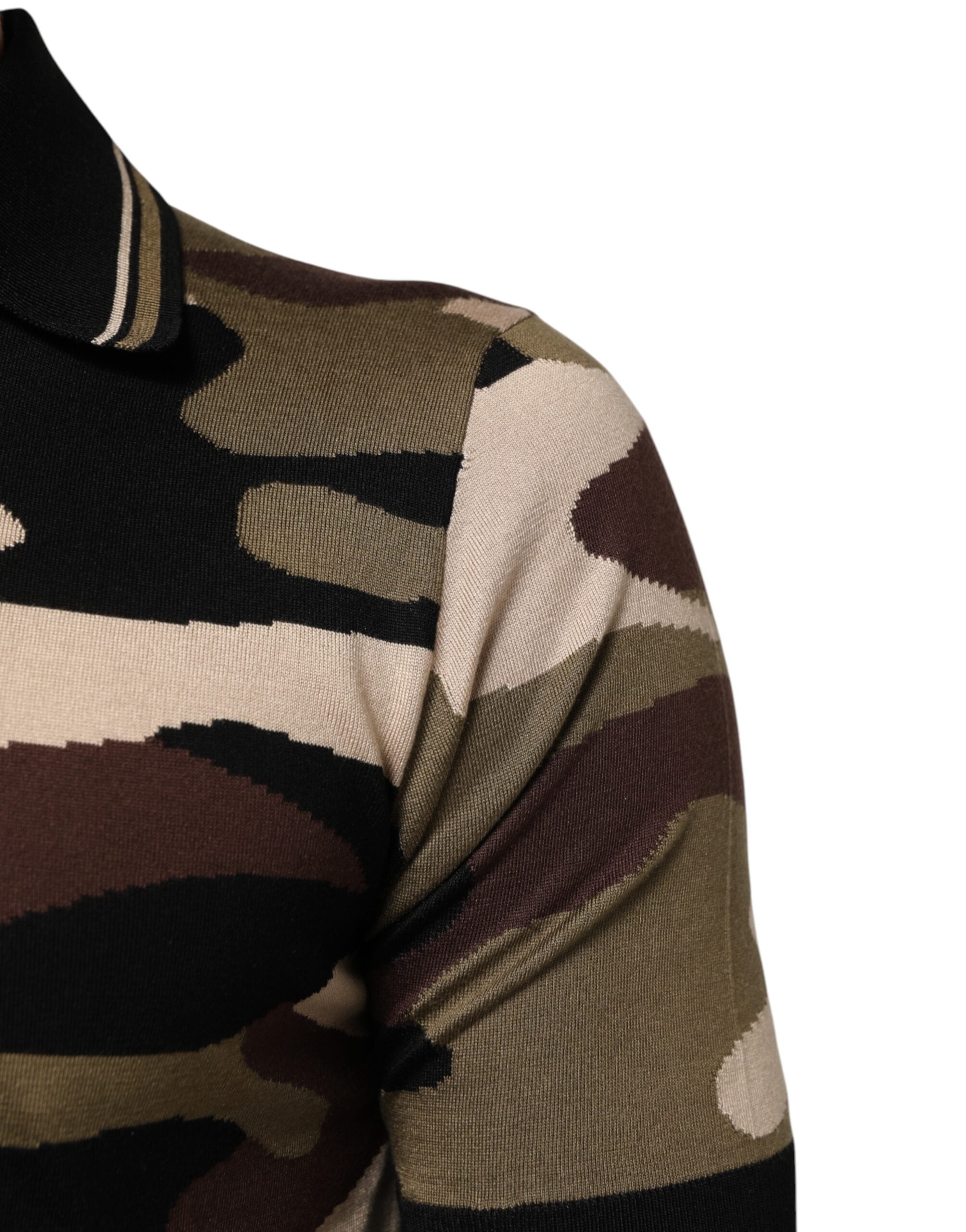 Camouflage Brown Silk Military Polo T-shirt