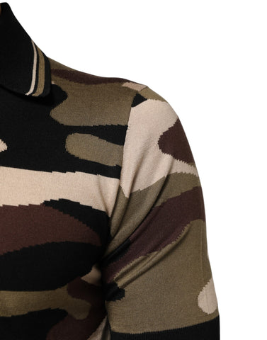 Camouflage Brown Silk Military Polo T-shirt