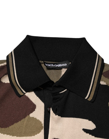 Camouflage Brown Silk Military Polo T-shirt