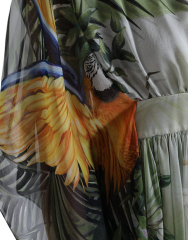 Multicolor Silk Jungle Print Women Maxi Dress