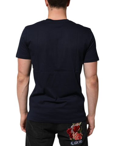 Dark blue cotton men's T-shirt with Dolce & Gabbana DG logo print, casual top featuring a comfortable fit.