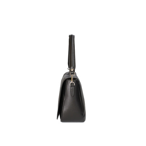 Viola Castellani VC220713923FBG-D28_NERO handbag by Jag Couture London - New York, black leather with gold-tone hardware, front logo detail