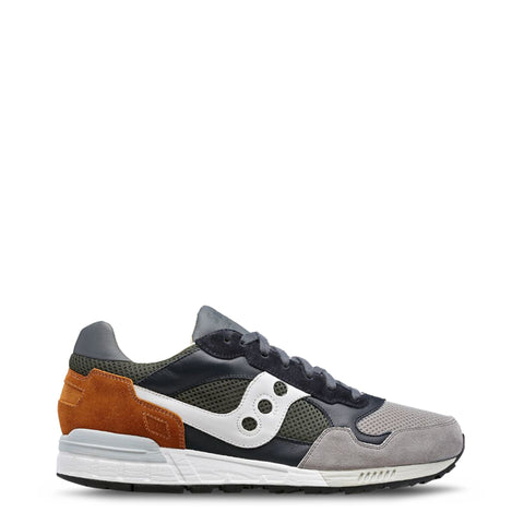 Saucony Shadow-5000 sneakers featuring a classic design with a white and navy colorway, displayed on a plain background.
