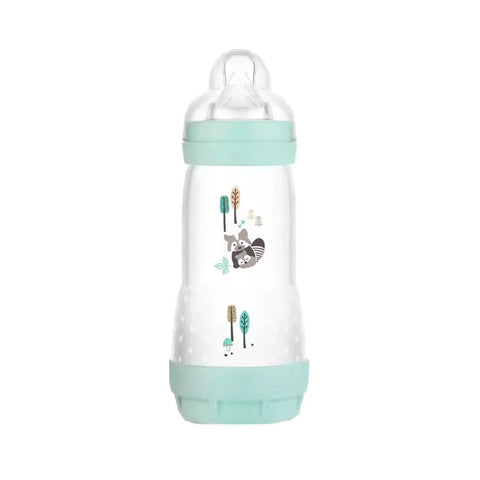 Blue Mam Easy Start anti-colic baby bottle 260ml with silicone nipple, designed for infants 2 months and older, by Jag Couture London.
