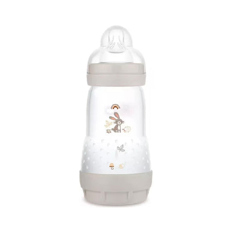 Jag Couture London - New York Mam Easy Start anti-colic baby bottle in neutral color, 260ml with ergonomic design and anti-colic features.