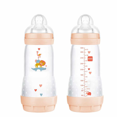 Jag Couture London anti-colic baby bottle 320ml in neutral color, designed for 4 months and up, with easy-start nipple system.