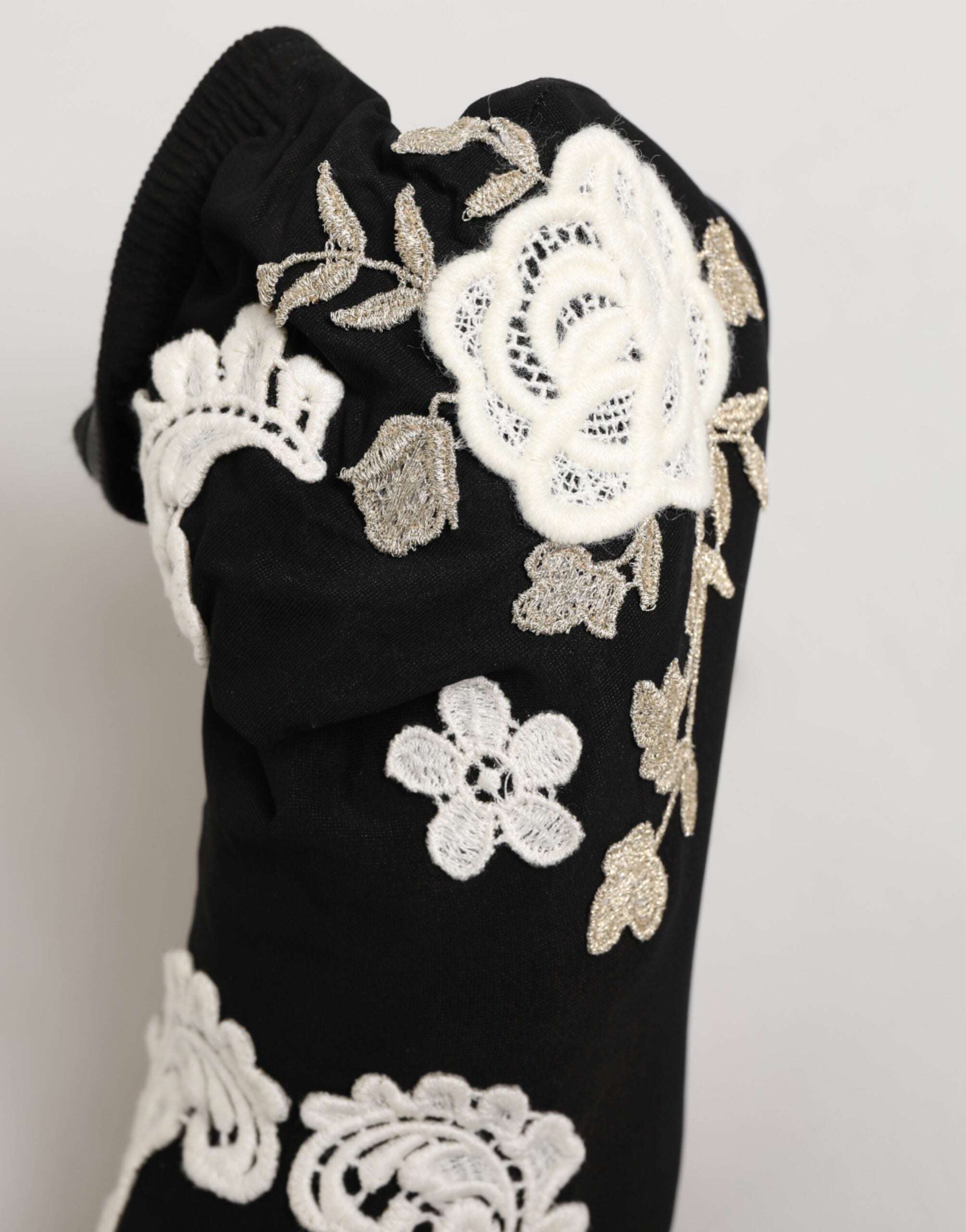 Black White Embroidered Jersey Stiletto Boots Shoes