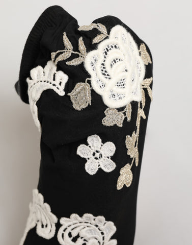 Black White Embroidered Jersey Stiletto Boots Shoes