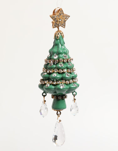 Gold Brass Multicolour Christmas Tree Earrings