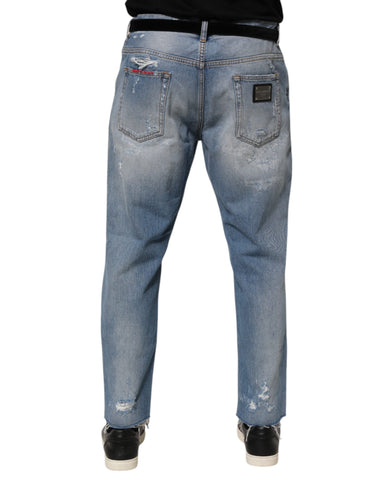 Blue Distressed Ripped Denim Pants Jeans
