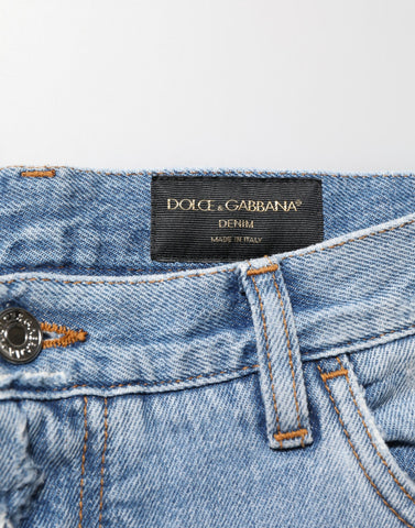 Blue Distressed Ripped Denim Pants Jeans