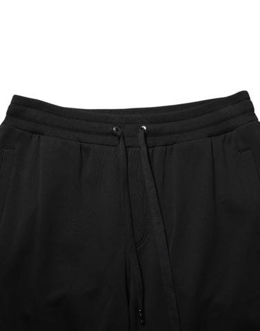 Black Cotton Drawstring Logo Sweatpants Pants