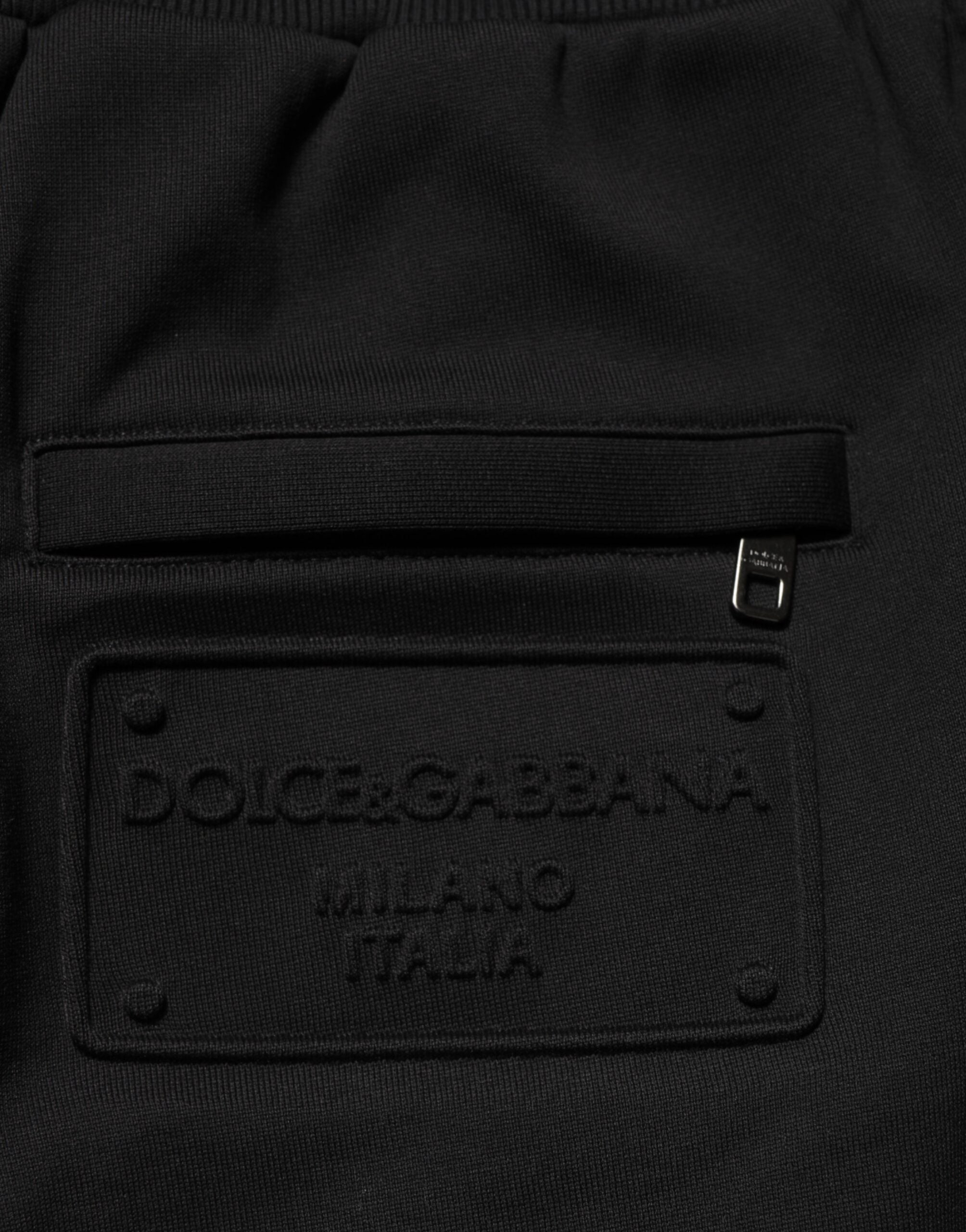 Black Cotton Drawstring Logo Sweatpants Pants