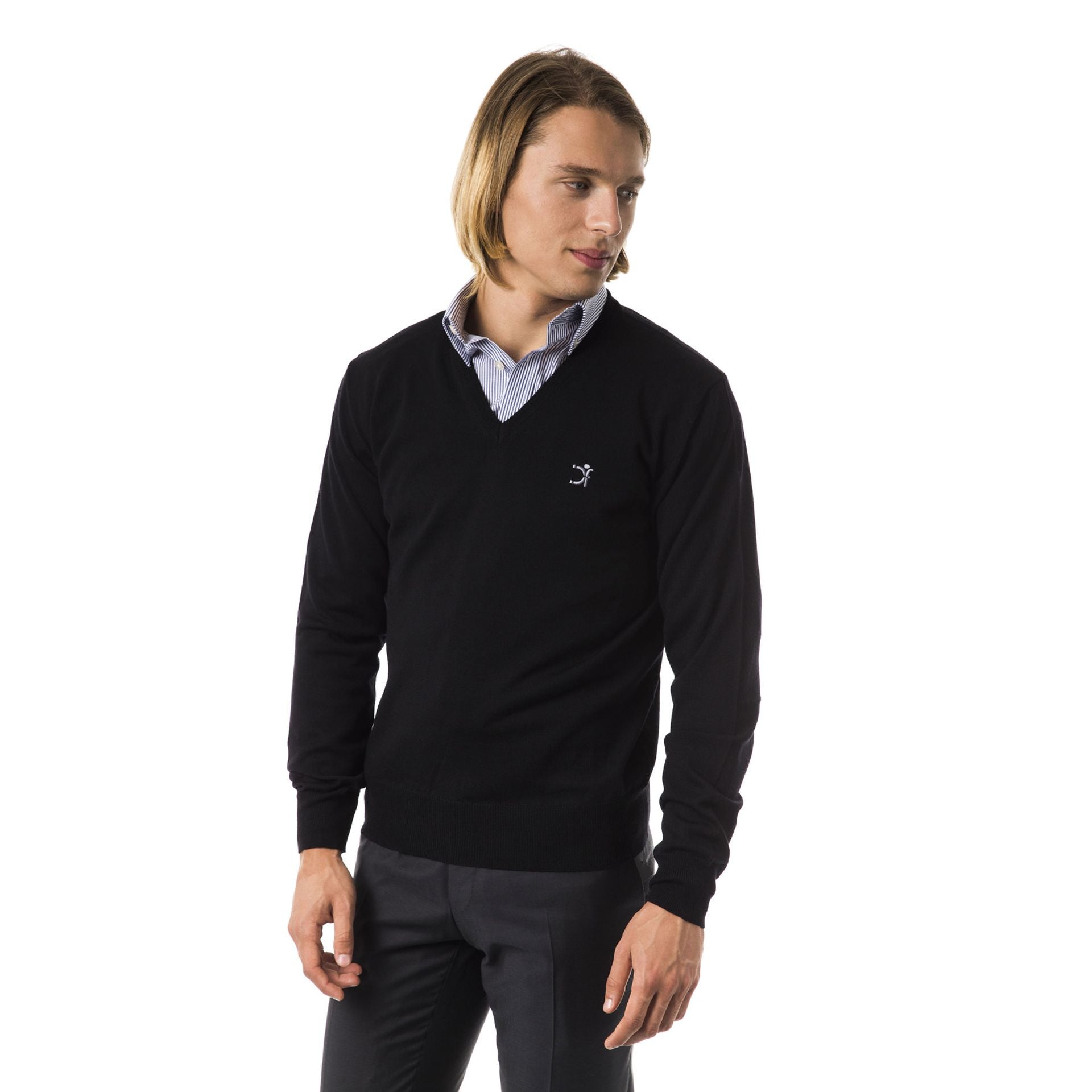 Black Uominitaliani I2R0401VC20_15N men's tailored trousers by Jag Couture London - New York, front view showing fit and fabric details.