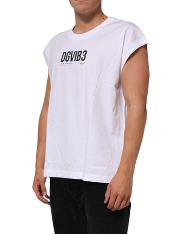 White Cotton Sleeveless Printed Tank T-shirt