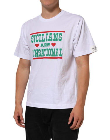 White Graphic Print Cotton Crew Neck T-shirt