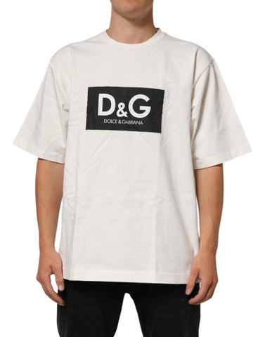 White Logo Print Cotton Crew Neck Men T-shirt