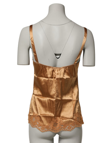 Brown Floral Lace Silk Satin Tank Lingerie Underwear