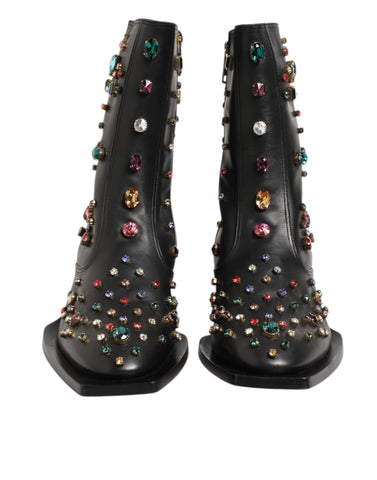 Black Crystal Embellished Men Short Boots Shoes
