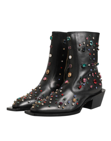 Black Crystal Embellished Men Short Boots Shoes