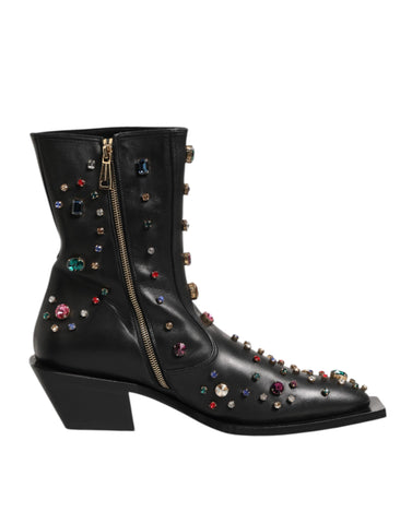 Black Crystal Embellished Men Short Boots Shoes