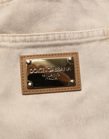Beige Cotton Straight Denim Trouser Jeans