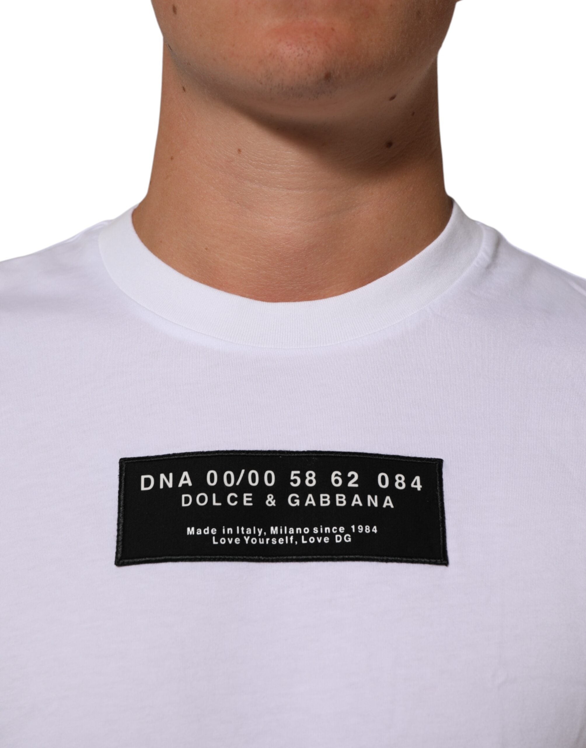 White Cotton Logo Print Crew Neck Men T-shirt