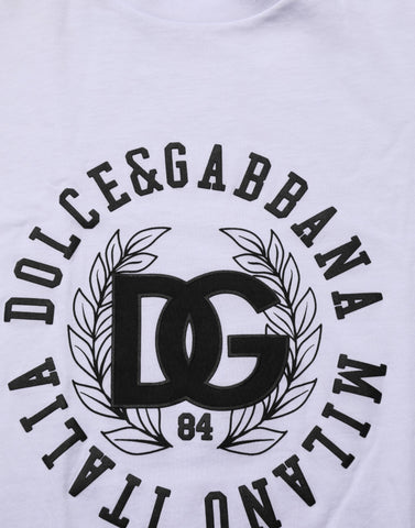 White Cotton Logo Print Crew Neck T-shirt