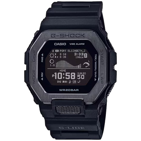 Casio X093_GBX-100NS-1ER digital watch with black strap and silver case, featuring a digital display and multiple functions.